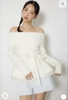 rienda リエンダ チュールレイヤードペプラムニットトップス