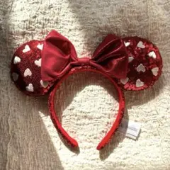 ディズニーカチューシャ ミニー スパンコール ハート 赤 レッド