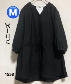 ハニーズ　チュニックブラウス　M ブラック　ウエスト紐　前ボタン