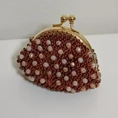 ハンドメイド　ビーズ　がま口　ポーチ　クロッシェ　かぎ針編み　ドット　水玉