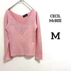 【CECIL McBEE】ピンク　セーター　緩やかVネック　キラキラ付　M 秋冬