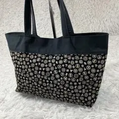 和装和柄　トートバッグ　布バッグ　A4サイズ収納　　黒地　帆布：合皮
