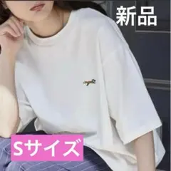 THE FOX ロゴ ワッペン刺繍ワンポイント　半袖Tシャツ　男女兼用　S 白