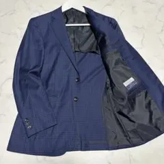 美品　高級　MODRUS ゼニア　シルク混ネイビージャケット　チェック柄　A4