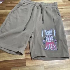 猫イラスト付きブラウンハーフパンツ　Mサイズ
