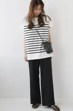 ウォッシャブルストレッチイージーパンツ ブラック ワイドパンツ