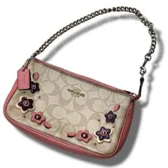 希少　COACH ワンショルダー　花柄　コーチ　ミニバック　ピンク　チェーン