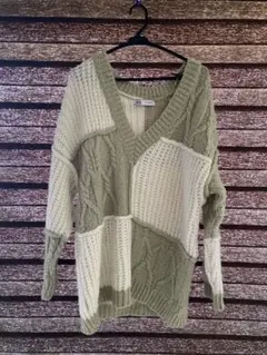 ZARA パッチワーク Vネックニット