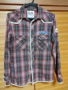 CRUサーフ　ボア付きスナップボタンチェックネルシャツ　古着