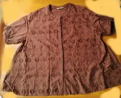 サマンサモスモス　半袖シャツ　刺繍　ブラウン