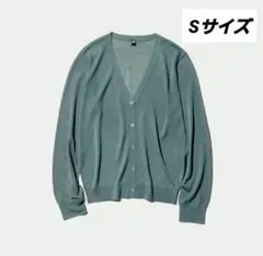 ユニクロ ライトVネックカーディガン シアー S グリーングレー系