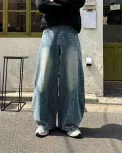 YOLO カジュアルワイドレッグデニムパンツ