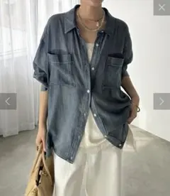 大人気✨DouDou透け￼デニムシャツ ￼袖リブシアーデニム￼シャツ