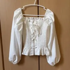 ホワイト シャーリング バルーンスリーブ ブラウス