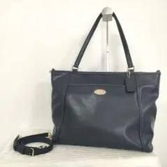 【美品】COACH バッグ トート ショルダー 2way A4 ネイビー レザー