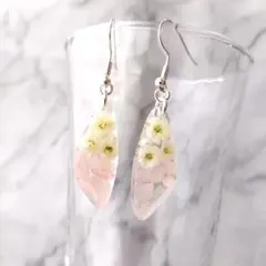 No.38　ローズクォーツ天然石　ドライフラワー　ハンドメイドピアス