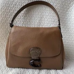 極美品　coach ブラウンレザー ハンドバッグ Cロゴ付き
