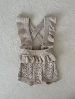 JAMIE KAY ベージュフリル付きニットオーバーオール2Y