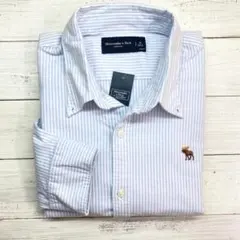 新品【メンズL】★アバクロ★ストレッチ生地！ストライプ長袖シャツ/白ブルー