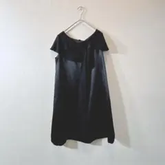 ユニクロ ワンピース L 黒 フレア リボン 半袖 膝丈 シフォン パーティー