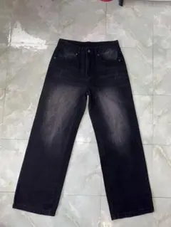 【新品】ブラックストレートデニムワイドパンツ