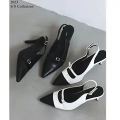 Re:EDIT ポインテッドトゥ切り替えデザインミュールパンプス