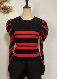 Zaraパフスリーブ　リブニットセーター　金ボタン　L