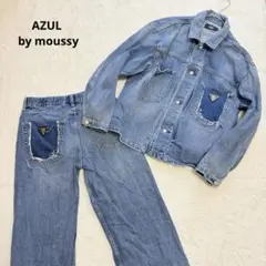 AZUL by moussy ロゴプレート付きデニムセットアップ　F ブルーのサムネイル
