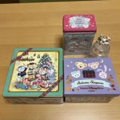 Duffy and Friendsお菓子の空缶2個と紙箱、プラ容器各1個のセット