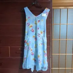 花柄水色エプロン レース付き