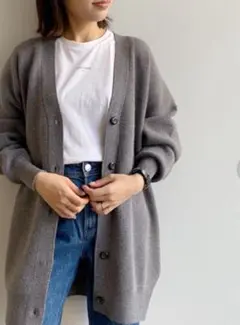 オーバサイズカーディガン　ラウンジドレス　グレー　長袖　Ｖネック