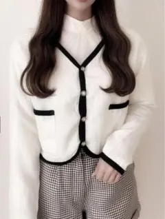 【新品・未使用】GRL 配色パイピングツイードショート丈カーディガン