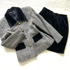 ヴィンテージ 昭和 レトロ バブリースーツ M肩パッド ツイード 白黒