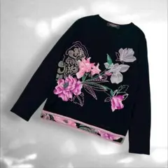 レオナール】LEONARD ネイビー 花柄刺繍 Vネックサマーニット - メルカリ