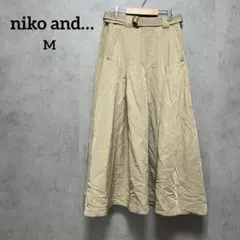 ニコアンド プリーツタック フレアスカート ベージュ ベルト付き M