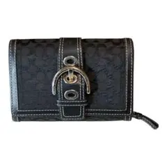 【COACH】コーチ 二つ折り財布 シグネチャー ブラック レザー 金具