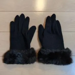 ファー付き黒手袋