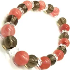 天然石ブレスレット☆スモーキークォーツ　チェリークォーツ　ボタンカットクリスタル