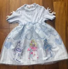 水色 半袖 ワンピース プリントスカート