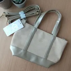 ベージュ×シャンパンゴールドミニバッグミニトートショルダーバッグD.KELLY