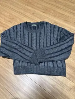 ダークグレー ケーブル編みニット 長袖