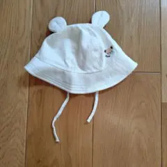 耳付きホワイトベビー帽子 フリーサイズ(42〜46cm)