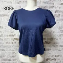 2424 【ROBE】Tシャツ　カットソー　バックボタン　ネイビー　ボリューム袖のサムネイル