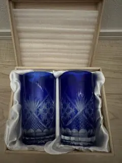 カットガラス コバルトブルーグラス 2個セット