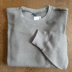 ユニクロ　ワッフルクルーネックTシャツ　M グリーン