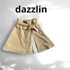 dazzlinベージュ フレアミニスカート レース切り替え リボン付き　ガーリーのサムネイル