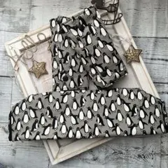 抱っこ紐よだれカバー＆首回りカバーセット ハンドメイド ペンギン柄