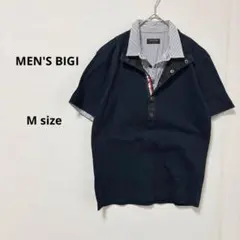 MEN'S BIGI メンズビギ　フェイクレイヤードポロシャツ　M ネイビーのサムネイル