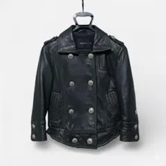 ROSE BUD 本革ラムレザー ピーコート風ジャケット 羊革 黒 M ダブルのサムネイル