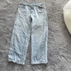 汚有【GU ジーユー】ライトブルーデニムワイドレッグパンツ サイズXL
